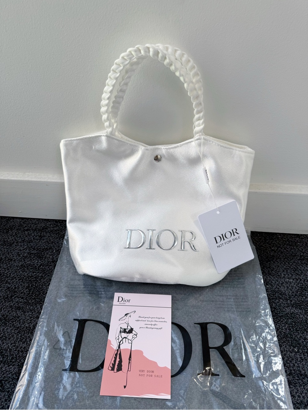 Dior Beauty White Silky Stain Braided Handles Mini Tote bag VIP Gift